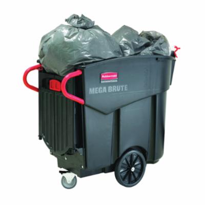 Rubbermaid Mega BRUTE FG9W7300BLA Mobile Waste Collector, 120 gal Trash Bag, Plastic, Black, 52-1/2 in L x 27-1/2 in W x 42-1/2 in D