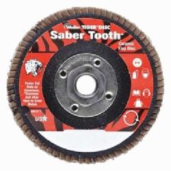 Saber Tooth 50105V Premium Vending Ready Coated Abrasive Flap Disc, 4-1/2 in Dia, 40 Grit, Coarse Grade, Ceramic Alumina Abrasive, Type 29/Angled Disc