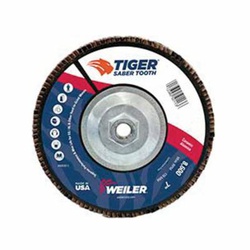 Saber Tooth 50108 Premium Coated Abrasive Flap Disc, 7 in Dia Disc, 7/8 in Center Hole, 36 Grit, Very Coarse Grade, Ceramic Alumina Abrasive, Type 29/Angled Disc