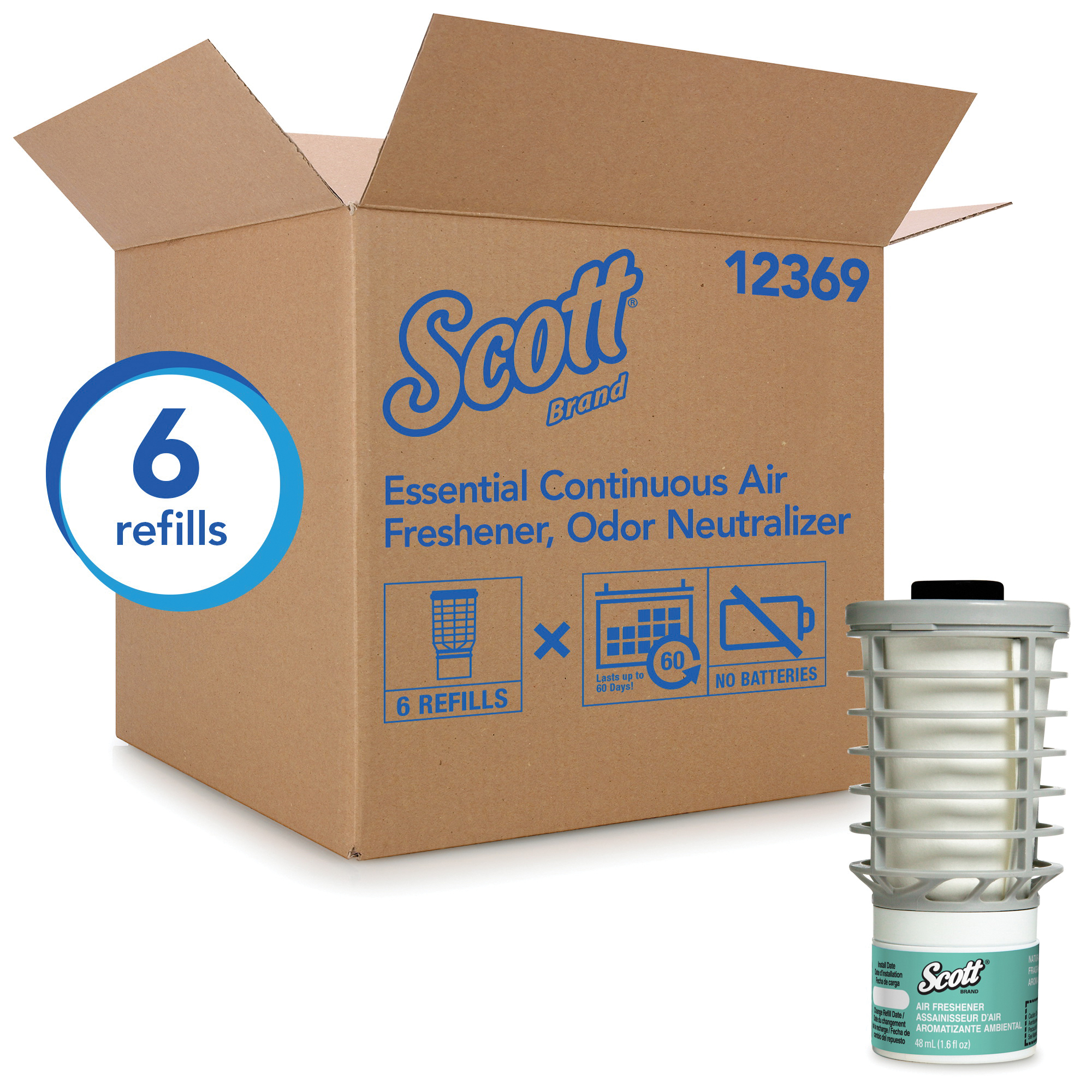 Scott 12369 Continuous Air Freshener Refill, 4.4 in H x 2.3 in W x 2.3 in D, Natural Scent, For Use With 92620 and 92621 Continuous Air Freshener Dispensers, Clear Glass