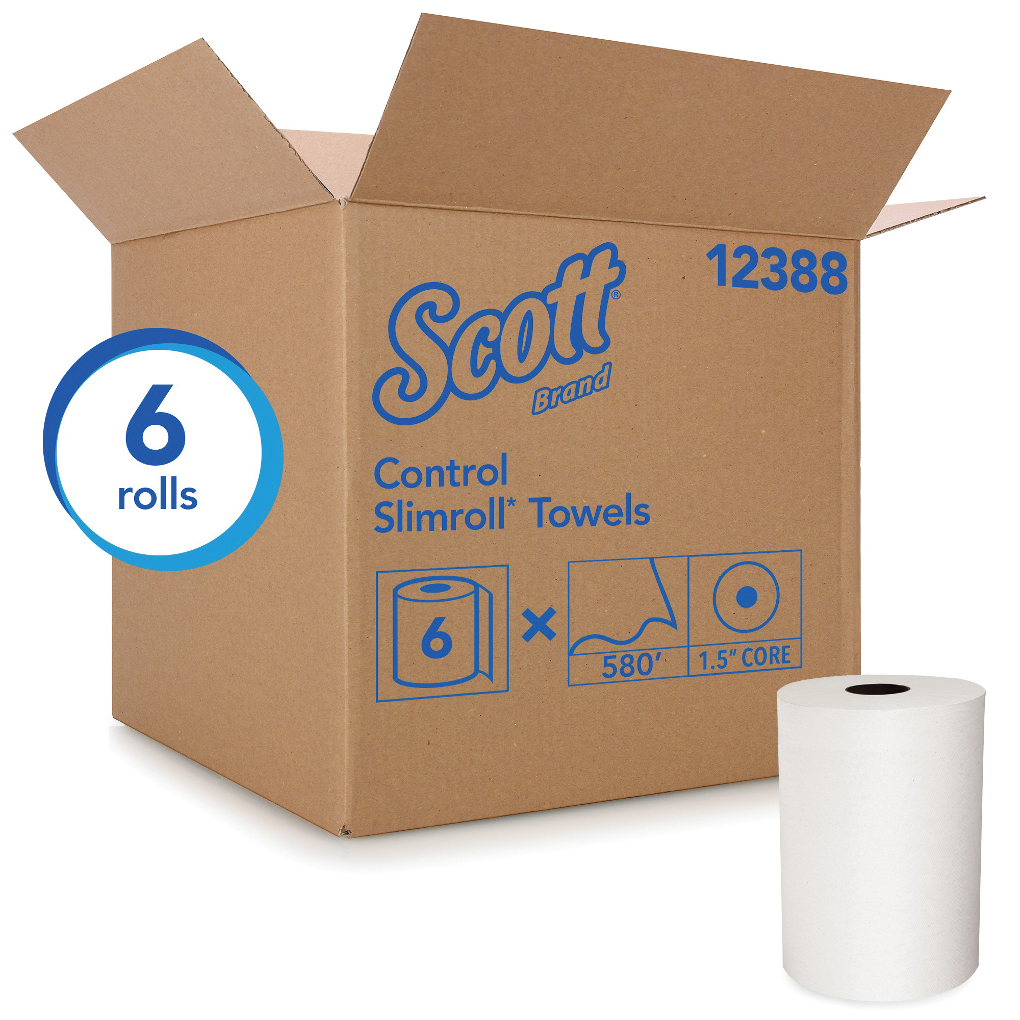 Scott 12388 Control Slimroll Hard Roll Towel, 1 Plys, Paper, White, 8 in W
