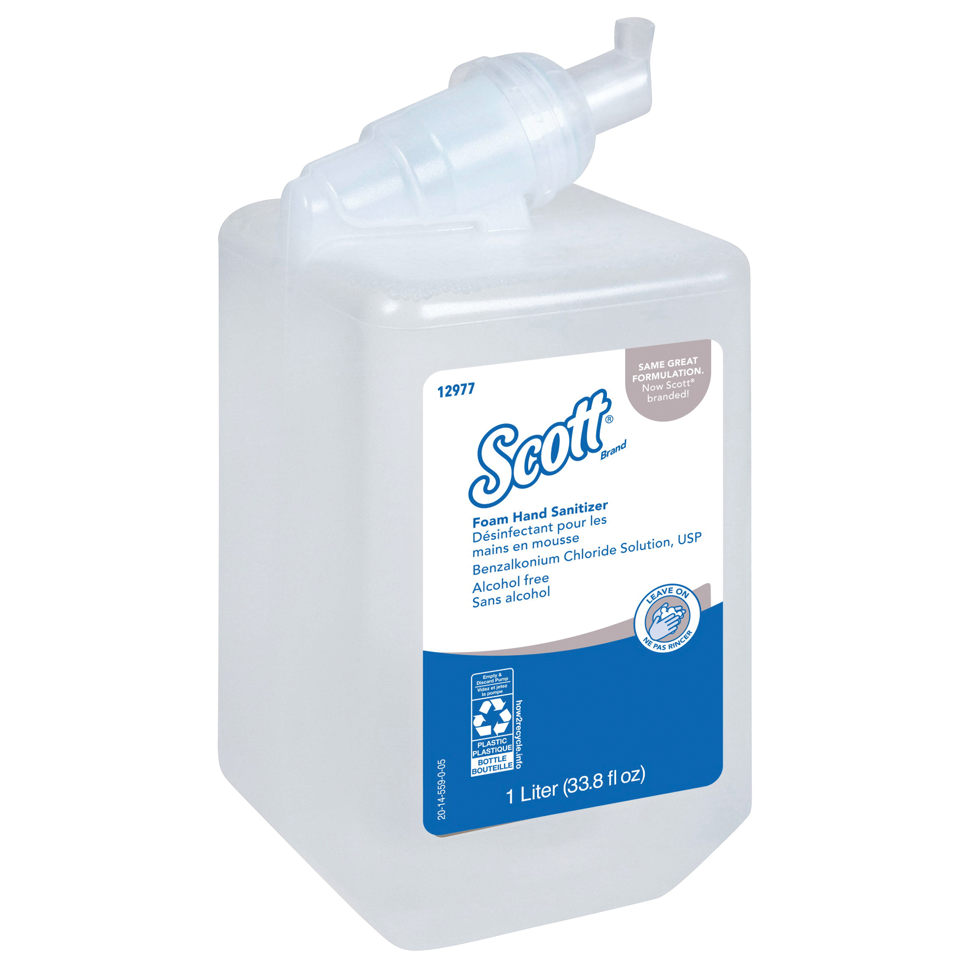 Scott 12977 Alcohol Free Foam Hand Sanitizer, 1 L Nominal, Cassette Package, Liquid Form, Pleasant/Odorless Odor/Scent, Amber/Clear