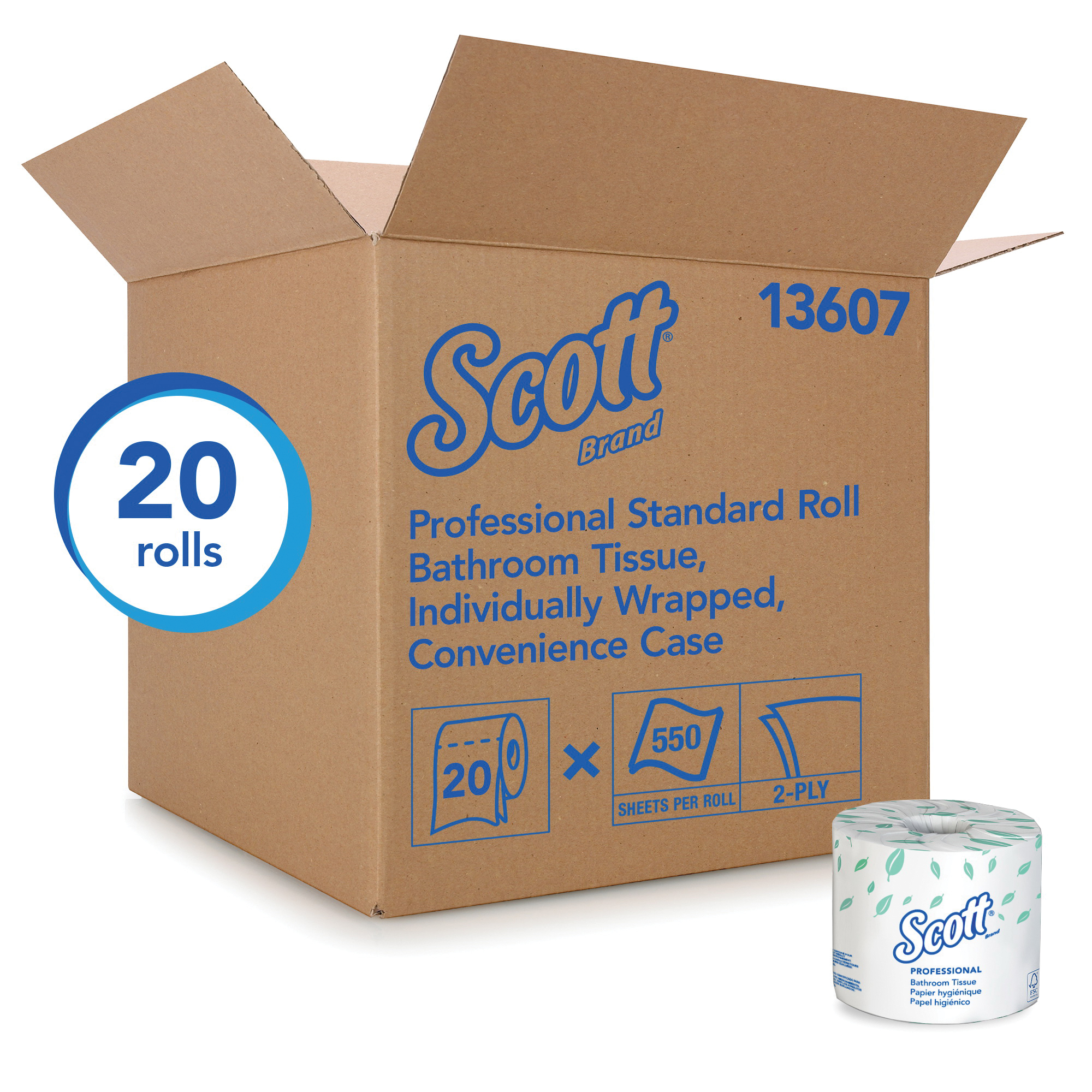 Scott 13607 Bathroom Tissue, 550 Sheets, 2 Plys, Paper