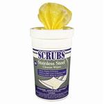SCRUBS 91930 Cleaner Wipe, 10-1/2 in W, 30 Wipes Capacity, Stainless Steel, White/Yellow