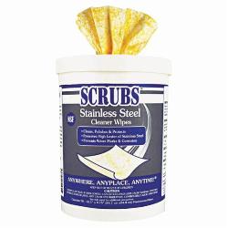 SCRUBS 91970 Cleaner Wipe, 10-1/2 in W, 70 Towels Capacity, Cloth/Stainless Steel, White/Yellow