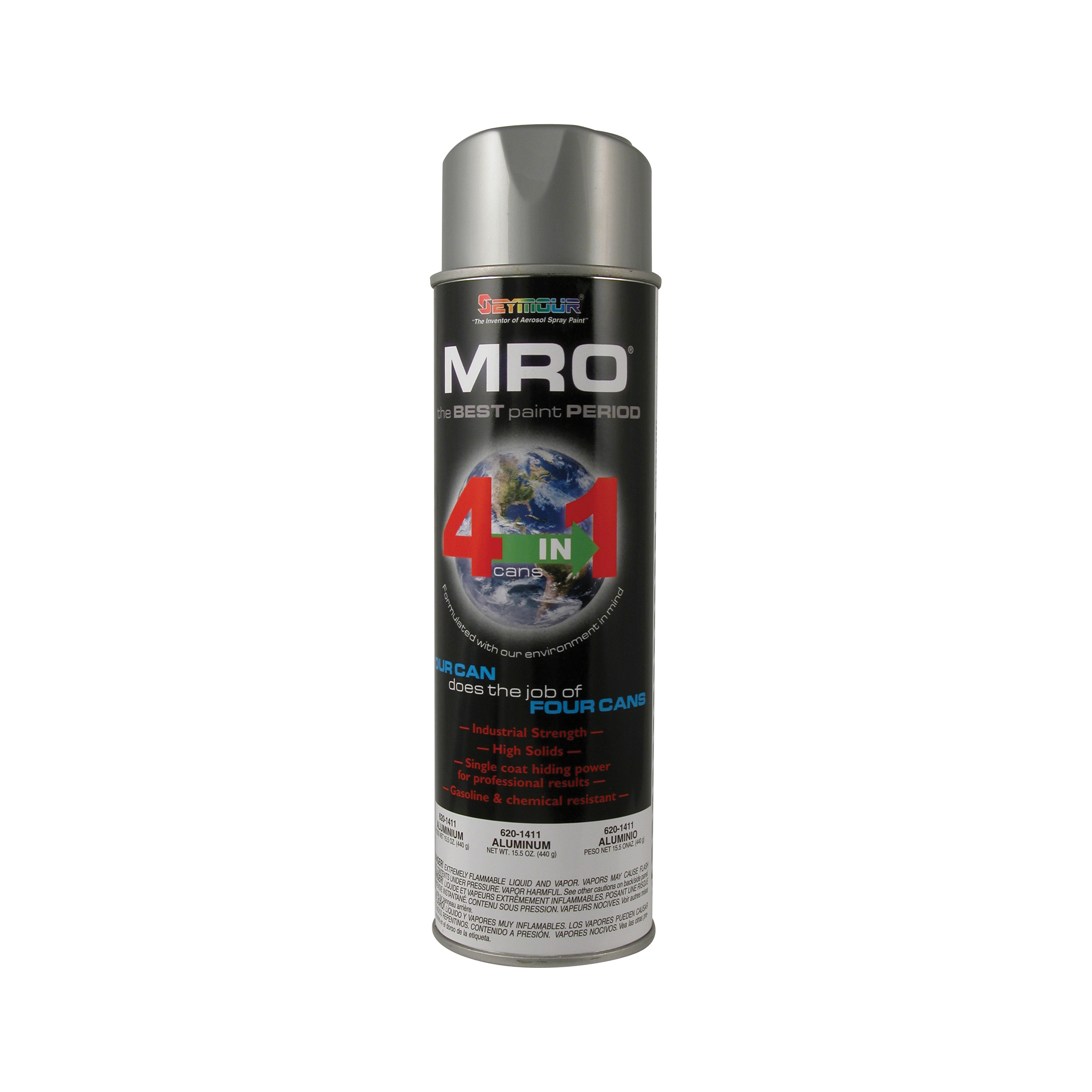 Seymour 620-1411 MRO Enamel Spray Paint, 20 oz Container, Aerosal Spray Form, Aluminum, 18 sq-ft Coverage, 48 hr Curing