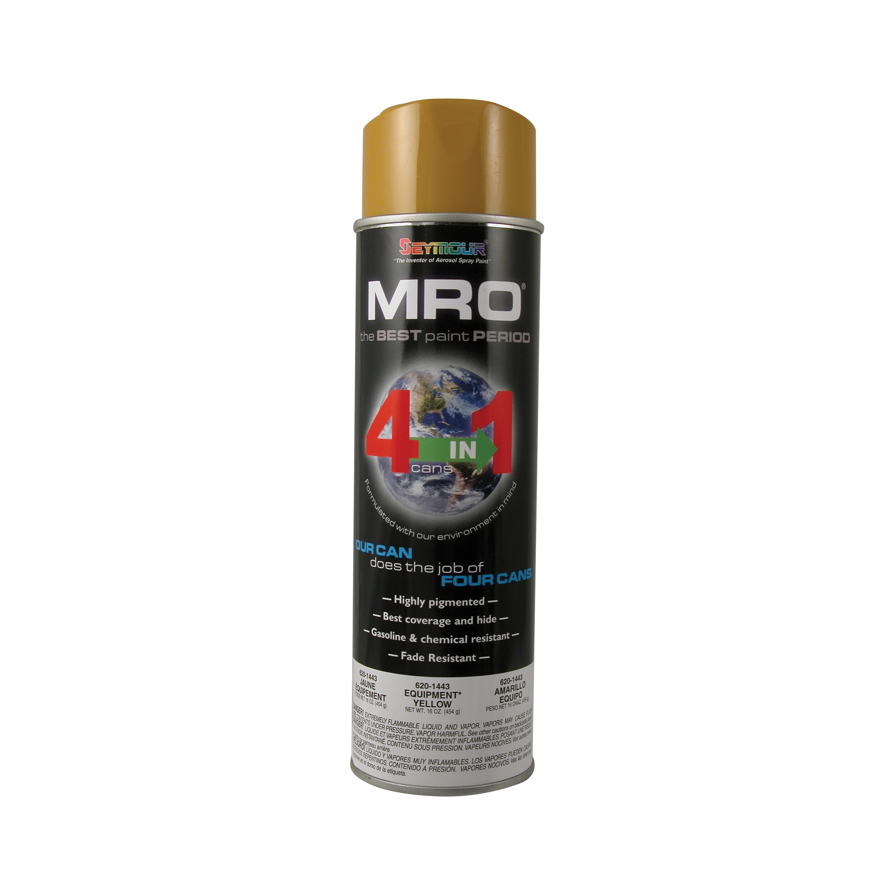 Seymour 620-1443 MRO Enamel Spray Paint, 20 oz Container, Aerosal Spray Form, New Equipment Yellow, 18 sq-ft Coverage, 48 hr Curing