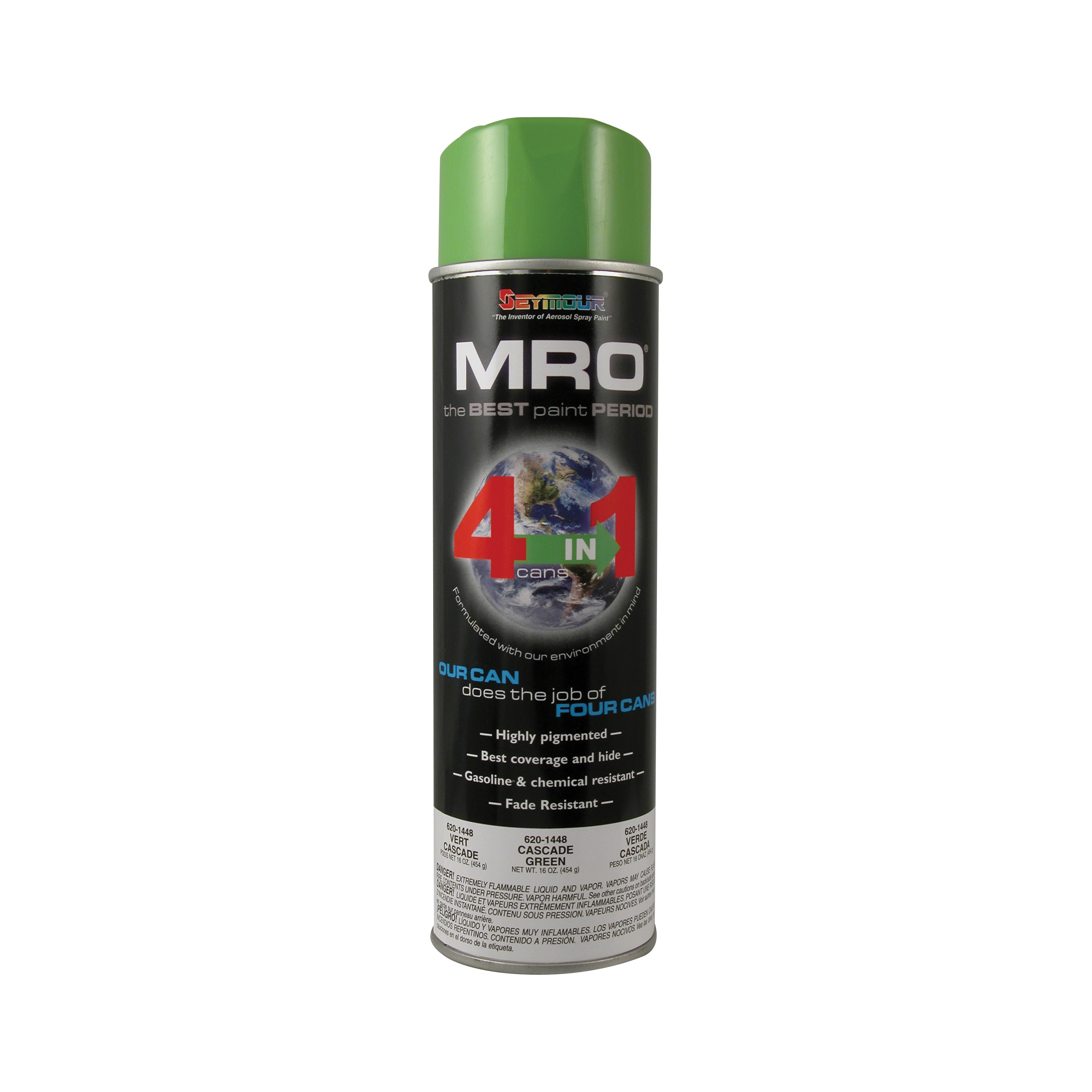 Seymour 620-1448 MRO Enamel Spray Paint, 20 oz Container, Aerosal Spray Form, Cascade Green, 18 sq-ft Coverage, 48 hr Curing