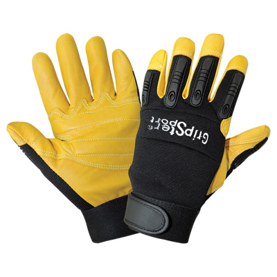 Gripster Sport Premium-Grade Grain Goatskin Leather Palm Mechanics Style Gloves with Impact Protection 10(XL)