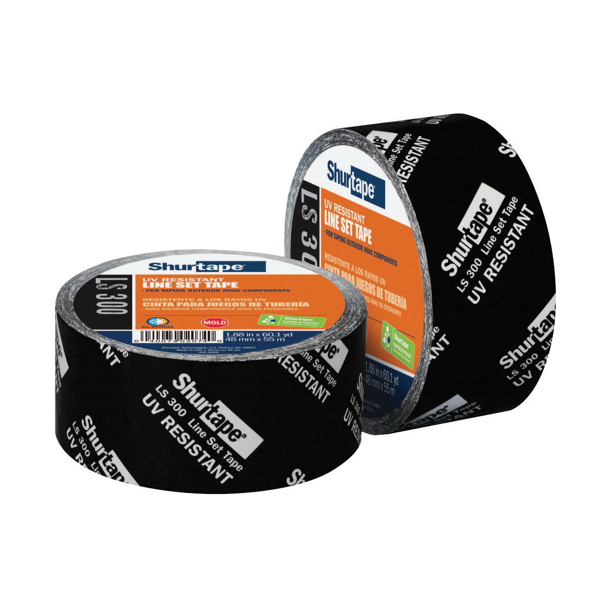 Shurtape 102666 LS 300 HVAC Grade UV Resistant Printed Line Set Tape, 48 mm W x 55 m L, 2.85 mil THK, Black