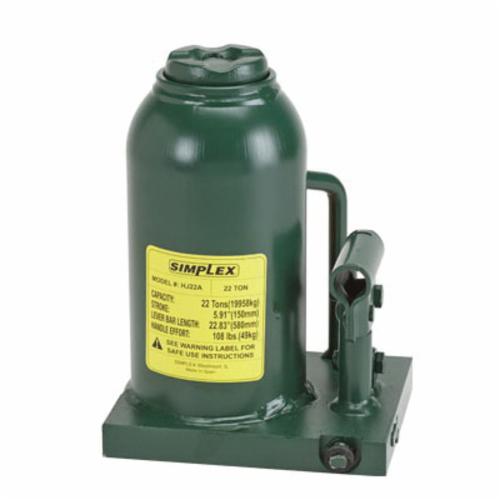 Simplex HJ22A Hydraulic Bottle Jack, 22 ton Load, 9.21 in, 18.07 in, 5.91 in, 2.95 in Screw Length