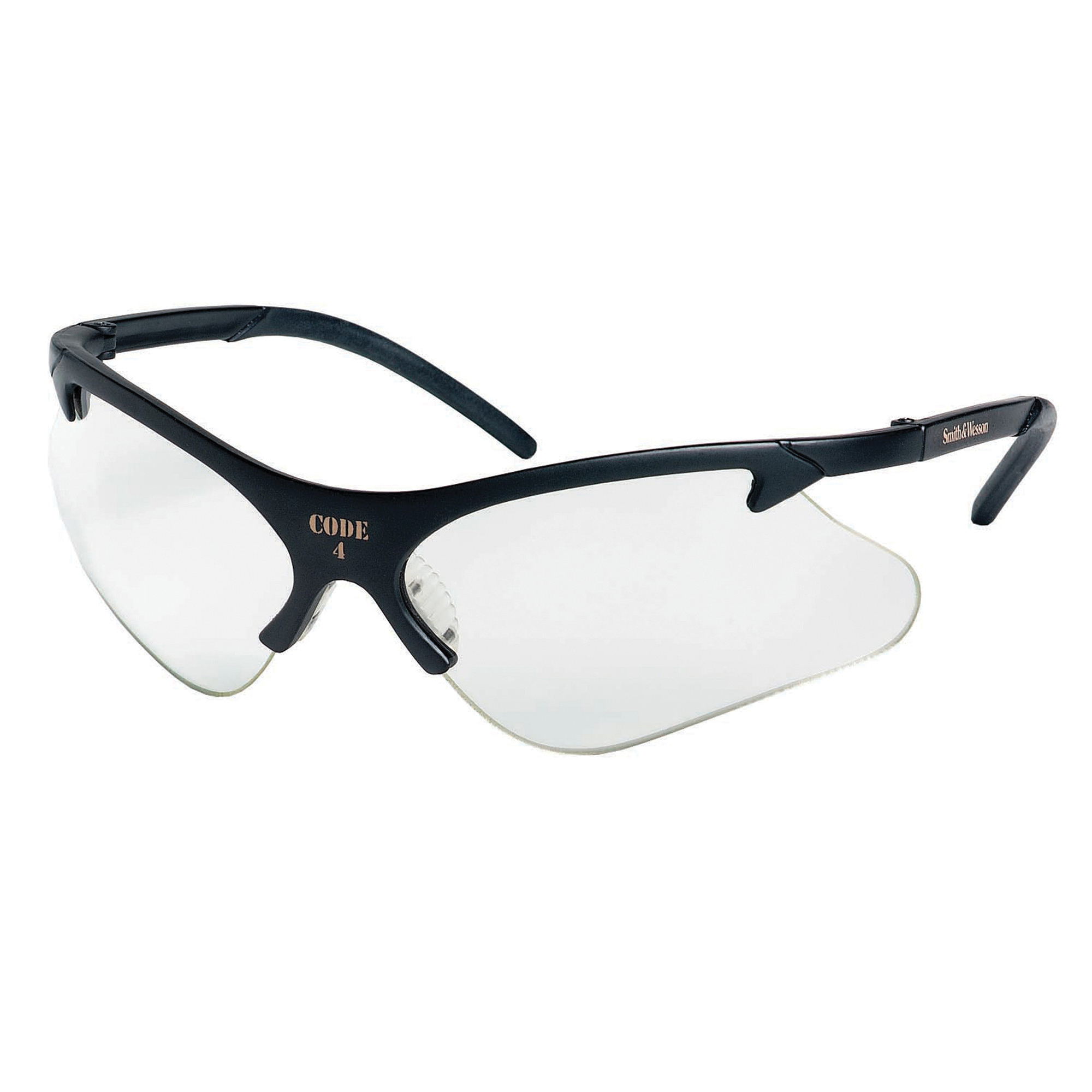 Smith & Wesson 19833 Code 4 Safety Glasses, Anti-Scratch, Clear Lens, Black, Nylon Frame, Polycarbonate Lens, ANSI Z87.1+2010, TAA Compliant