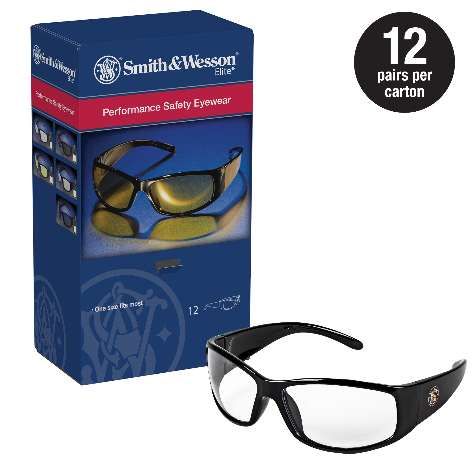 Smith & Wesson 21302 Elite* Lightweight Safety Glasses, Anti-Fog, Clear Lens, Black, Nylon Frame, Polycarbonate Lens, ANSI Z87.1+2010