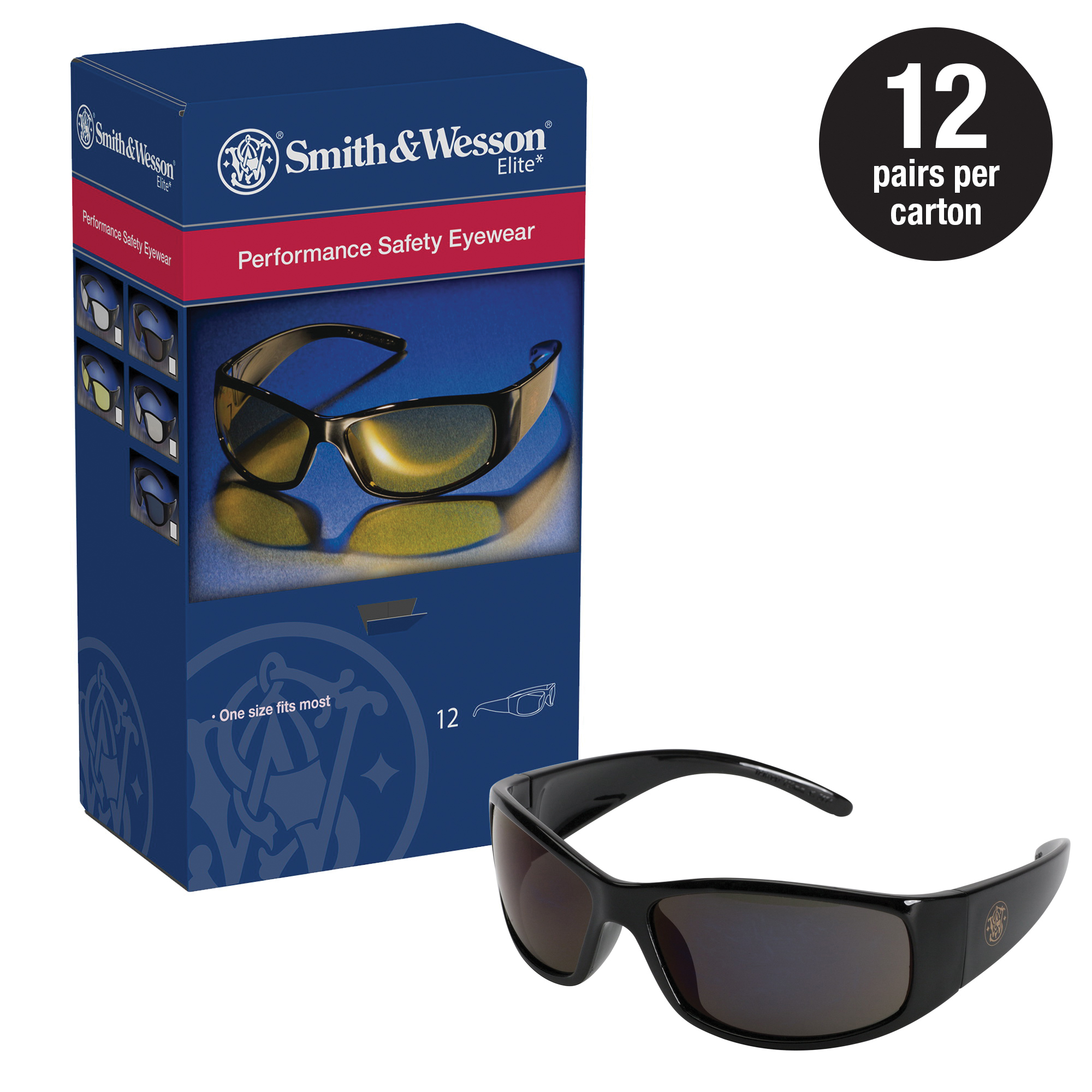 Smith & Wesson 21303 Elite* Lightweight Safety Glasses, Anti-Fog, Smoke Lens, Black, Nylon Frame, Polycarbonate Lens, ANSI Z87.1+2010