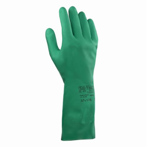 SolVex 117272 37-175 Powder Free Chemical-Resistant Gloves, SZ 6 to 6.5, Nitrile, Green, Flock Lining, 13 in L, Resists: Abrasion, Chemical, Puncture and Snag, Unsupported Support, Straight Cuff, 15 mil THK