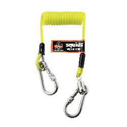 Squids 19130 3130S Standard Coiled Cable Lanyard, 2 lb Load Capcity, 6-1/2 in Coiled/48 in Extended, Stainless Steel Hardware, 1 Leg, Carabineer Anchorage Connection, Polyurethane, Lime