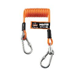 Squids 19131 3130M Standard Coiled Cable Lanyard, 5 lb Load Capcity, 6-1/2 in Coiled/48 in Extended, Stainless Steel Hardware, 1 Leg, Carabineer Anchorage Connection, Polyurethane, Orange
