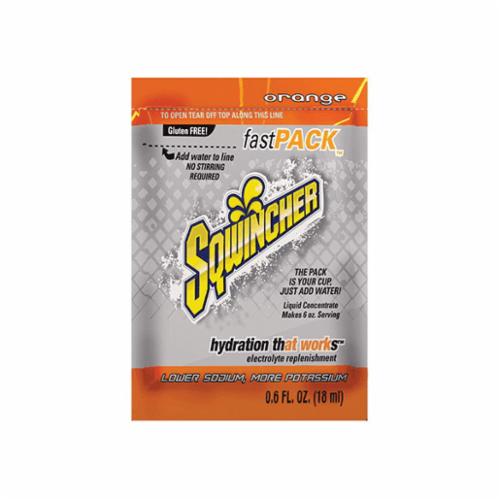 Sqwincher 015304-OR Fast Pack Sports Drink Mix, 0.6 oz Pack, 6 oz Yield, Liquid Form, Orange