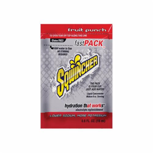 Sqwincher 015305-FP Fast Pack Sports Drink Mix, 0.6 oz Pack, 6 oz Yield, Liquid Form, Fruit Punch
