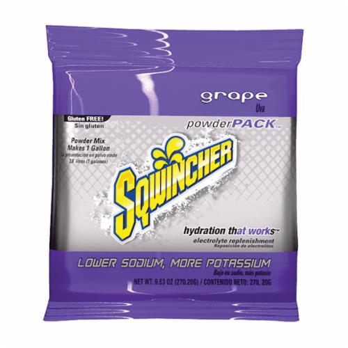 Sqwincher 016006-GR Powder Pack Dry Mix Sports Drink Mix, 9.53 oz Pack, 1 gal Yield, Powder Form, Grape