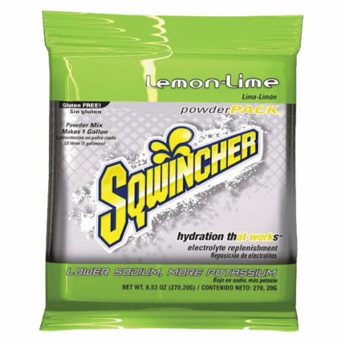 Sqwincher 016008-LL Powder Pack Dry Mix Sports Drink Mix, 9.53 oz Pack, 1 gal Yield, Powder Form, Lemon Lime