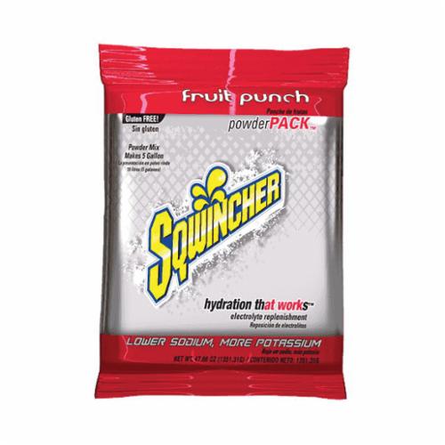 Sqwincher 016405-FP Powder Pack Dry Mix Sports Drink Mix, 47.66 oz Pack, 5 gal Yield, Powder Form, Fruit Punch