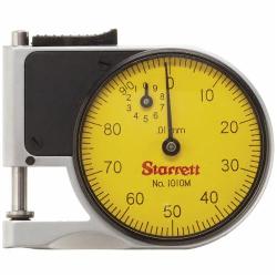 Starrett 1010MZ Flat Contact Pocket Dial Gage, 9 mm, Graduations: 0.01 mm, 1/2 in D Throat, Steel