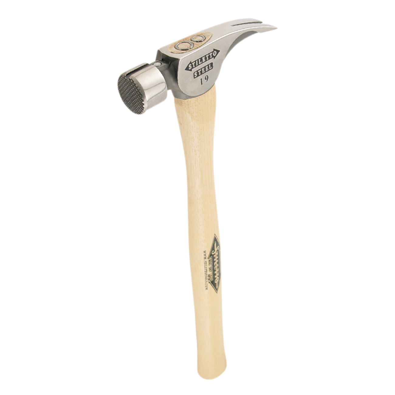 Stiletto REN19MS Nailing Framing Hammer, 18 in OAL, Milled Surface, 19 oz Steel Head, Straight Claw, Hickory Wood Handle