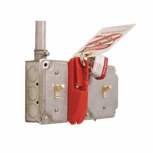 STOPOUT KDD139 Universal Blockout Wall Switch, For Use With Rocker/Toggle and Flat Paddle Switches, 2 Padlocks, 5/16 in Dia Max Padlock Shackle, Plastic, Red