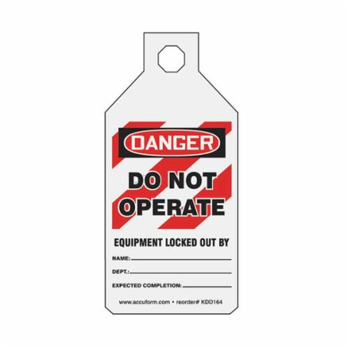 STOPOUT KDD164 Tab Tag, 4-1/2 in H x 2-1/8 in W, Red/Black on White, Cardstock/Polyethylene