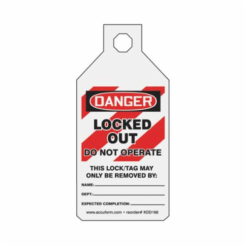 STOPOUT KDD166 Tab Tag, 4-1/2 in H x 2-1/8 in W, Red/Black on White, Cardstock/Polyethylene