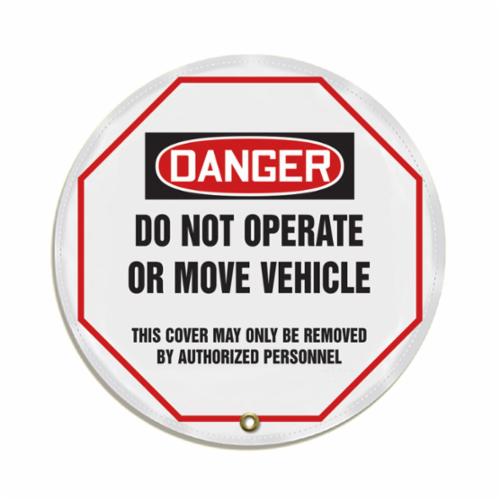 STOPOUT KDD811 Steering Wheel Message Cover, DANGER, 16 in H x 16 in W, Red/Black on White, Reinforced Vinyl, Surface Mount