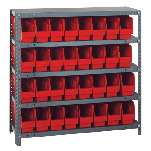 Store-More 1239-201RD Bin Shelving System, 39 in H x 36 in W x 12 in D, 5 Shelves, 32 Bins