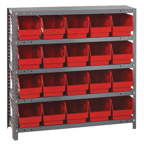 Store-More 1239-202RD Bin Shelving System, 39 in H x 36 in W x 12 in D, 5 Shelves, 20 Bins