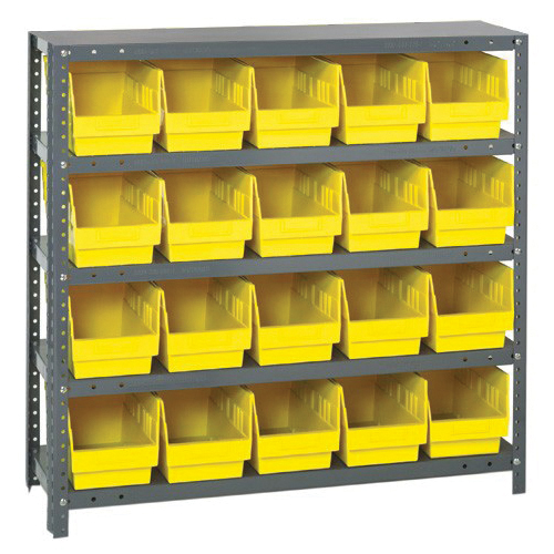 Store-More 1239-202YL Bin Shelving System, 39 in H x 36 in W x 12 in D, 5 Shelves, 20 Bins