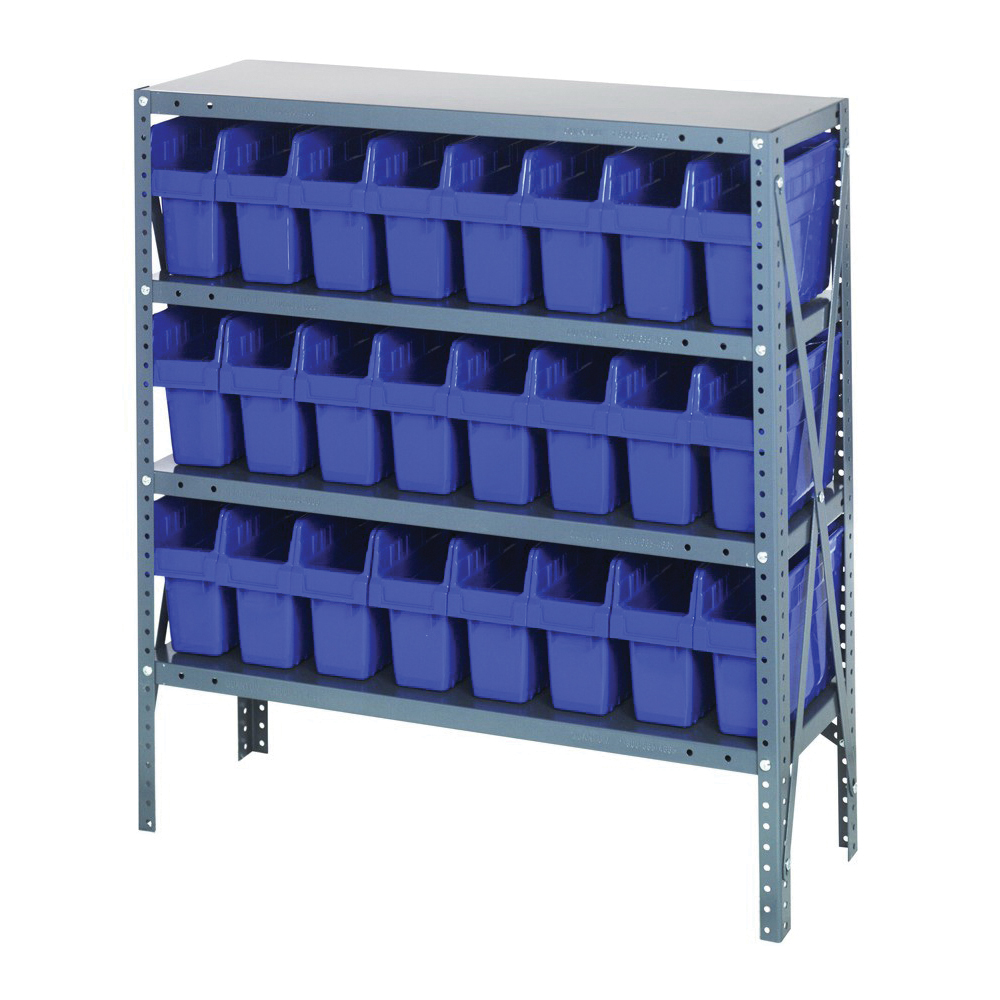 Store-More 1239-SB801BL Bin Shelving System, 39 in H x 36 in W x 12 in D, 4 Shelves, 24 Bins
