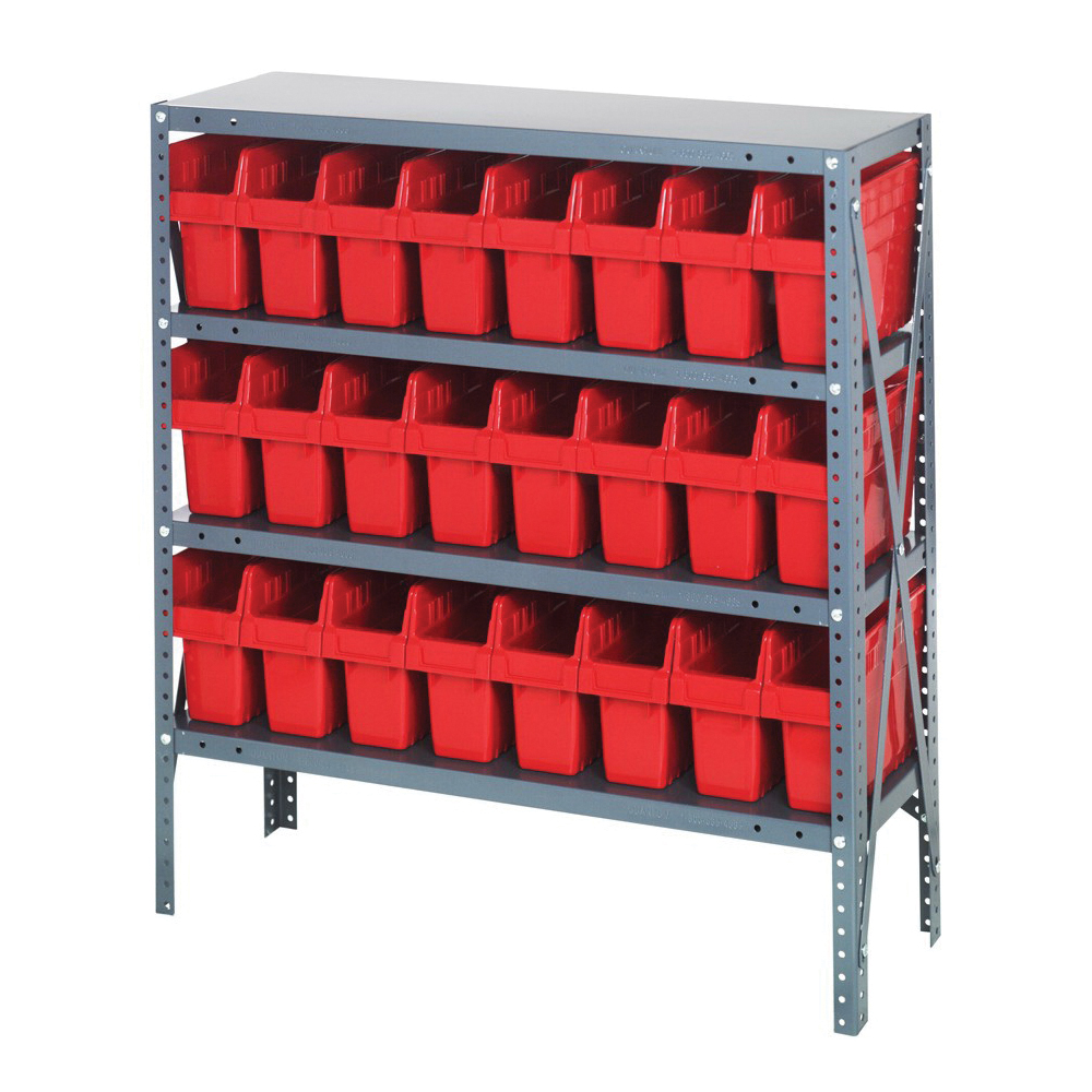 Store-More 1239-SB801RD Bin Shelving System, 39 in H x 36 in W x 12 in D, 4 Shelves, 24 Bins