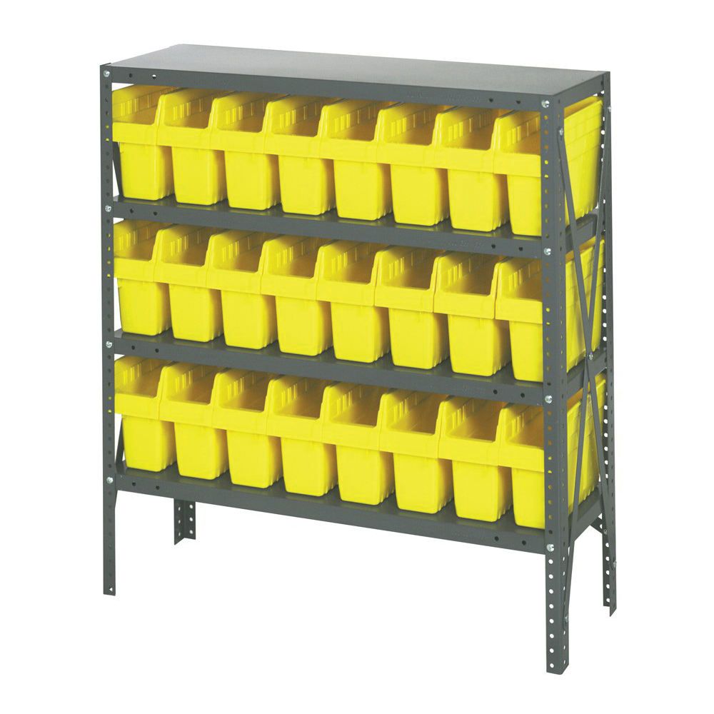 Store-More 1239-SB801YL Bin Shelving System, 39 in H x 36 in W x 12 in D, 4 Shelves, 24 Bins