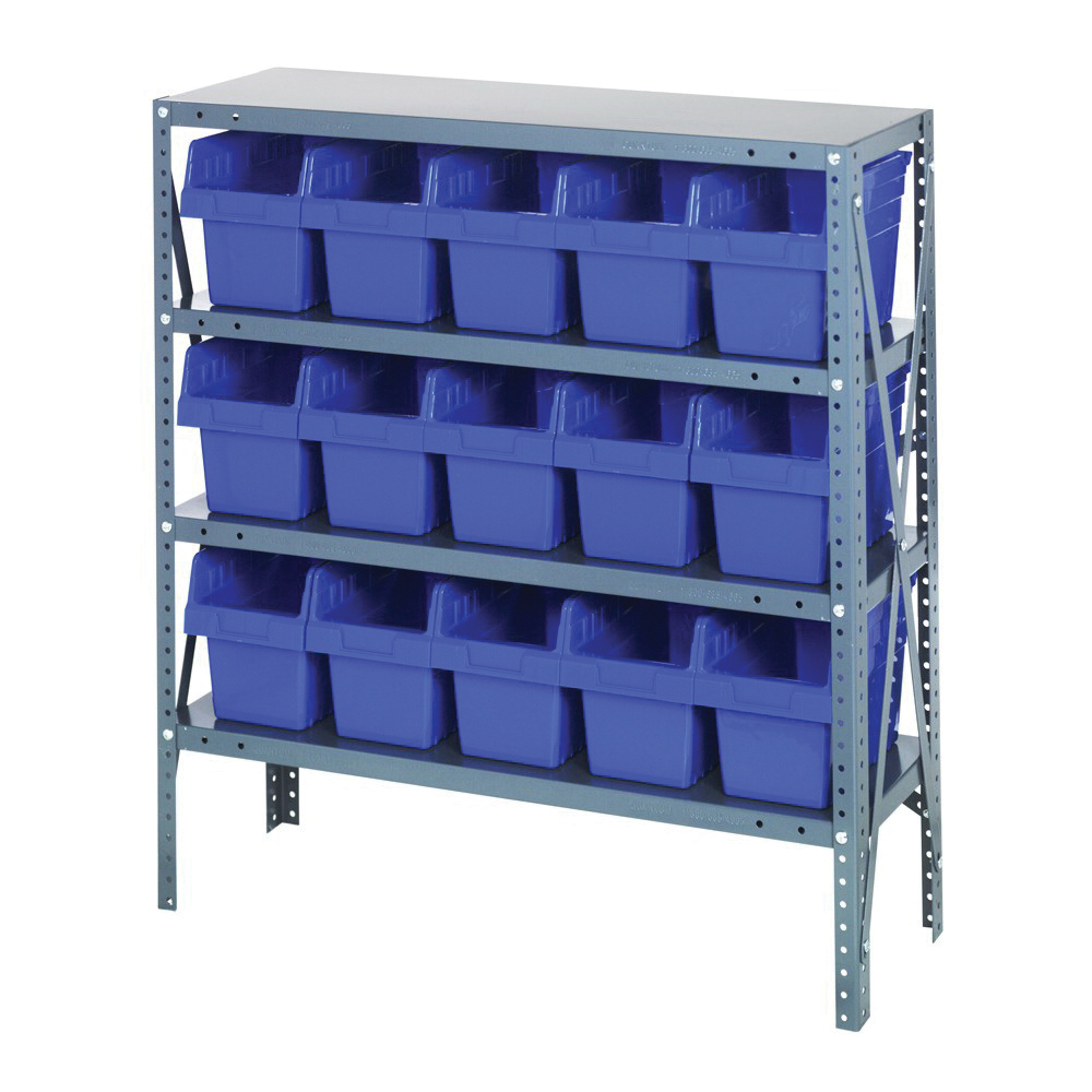 Store-More 1239-SB802BL Bin Shelving System, 39 in H x 36 in W x 12 in D, 4 Shelves, 15 Bins