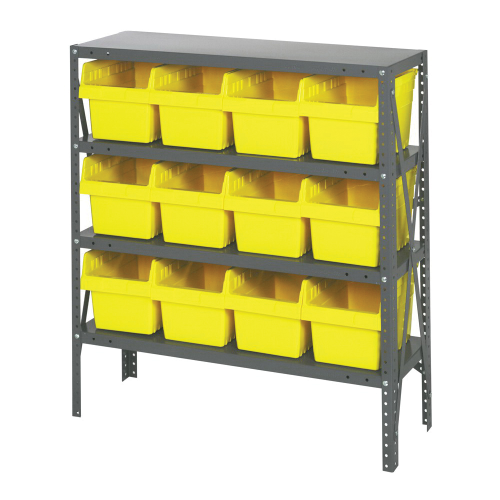 Store-More 1239-SB807YL Bin Shelving System, 39 in H x 36 in W x 12 in D, 4 Shelves, 12 Bins