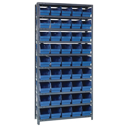 Store-More 1275-202BL Bin Shelving System, 75 in H x 36 in W x 12 in D, 10 Shelves, 45 Bins