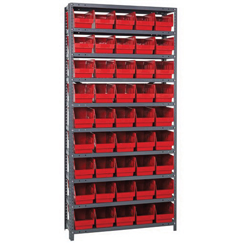 Store-More 1275-202RD Bin Shelving System, 75 in H x 36 in W x 12 in D, 10 Shelves, 45 Bins