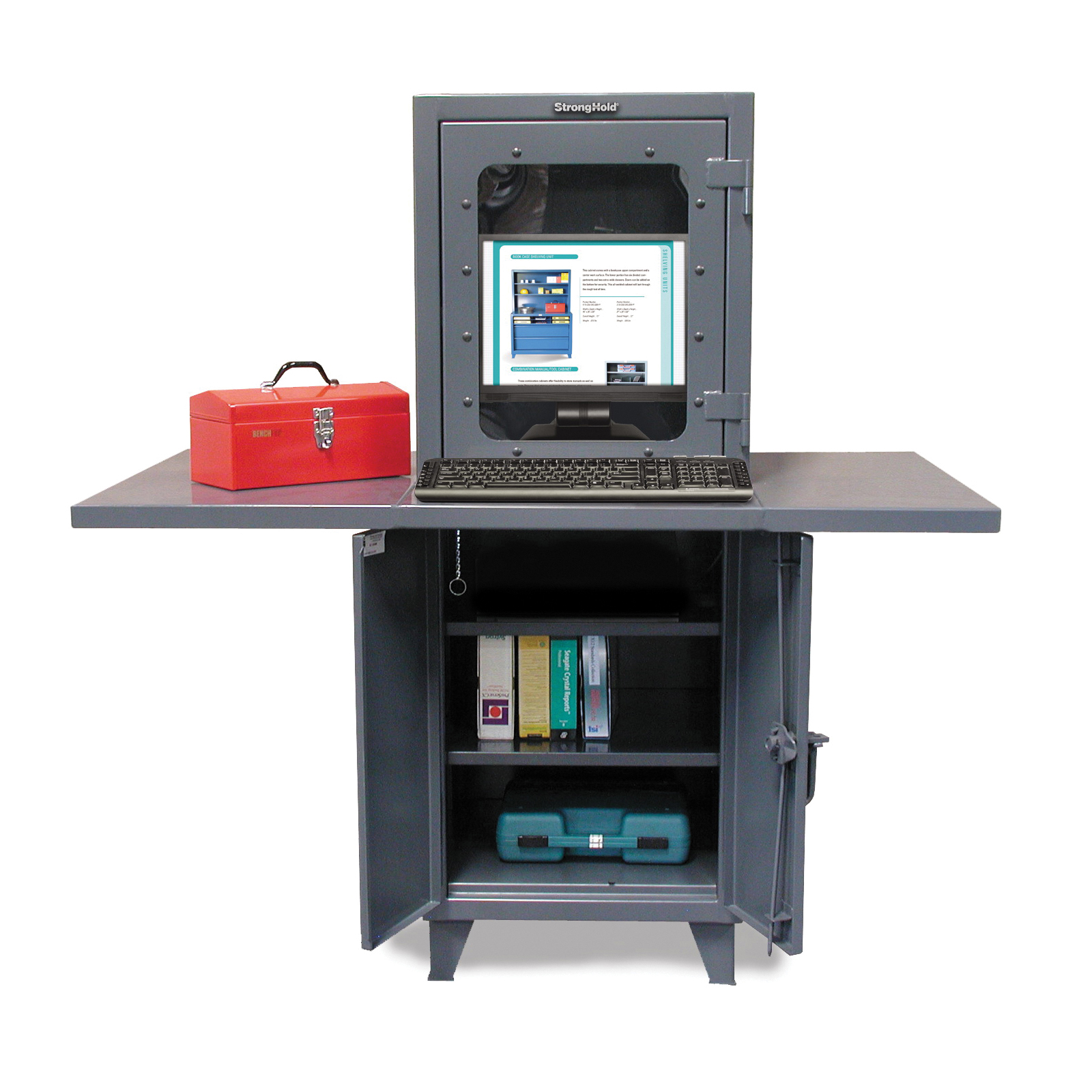 Strong Hold 26-CC-242-2WLDSLF Heavy Duty Industrial Computer Cabinet With Welded Desk, 66 in H x 26 in W x 24 in D