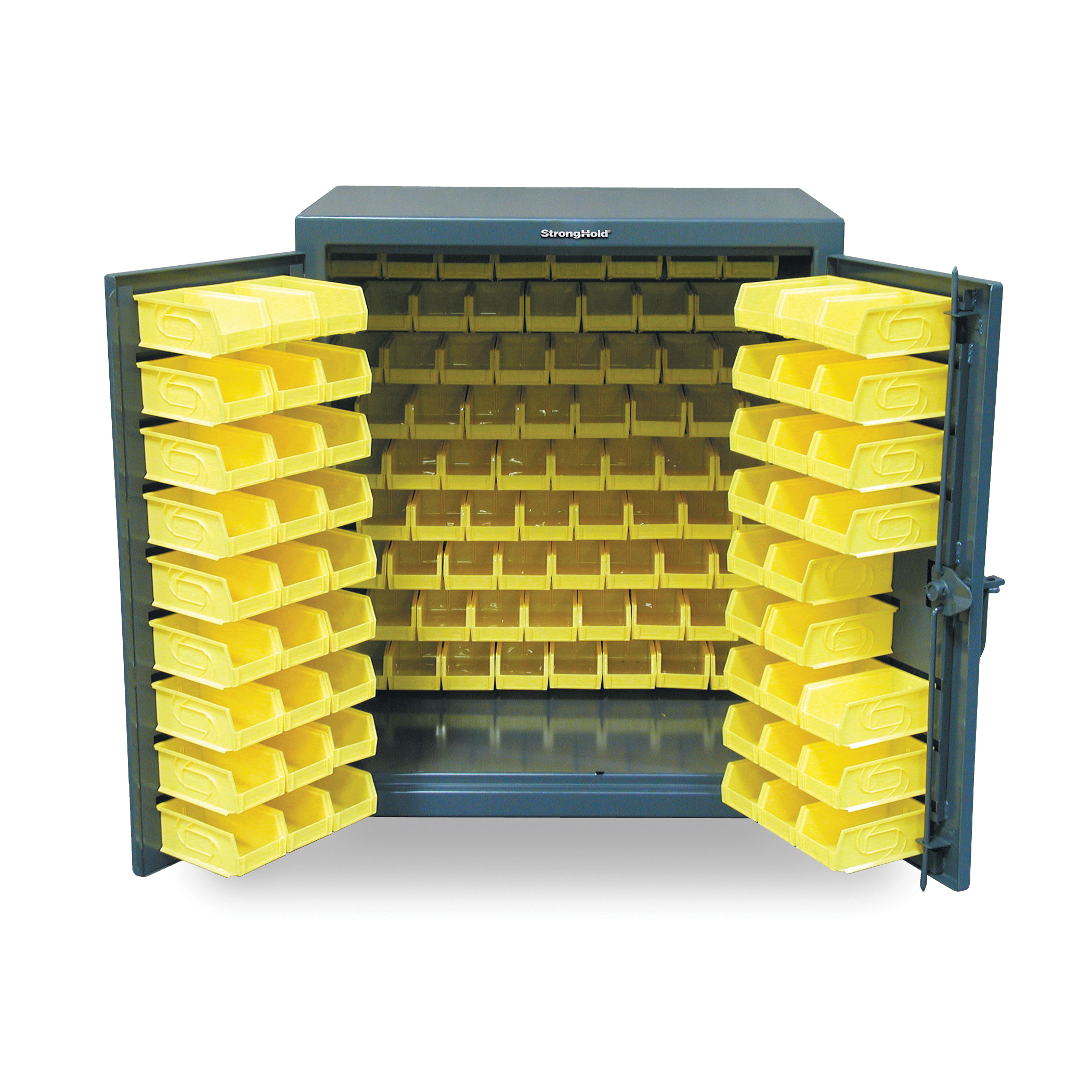 Strong Hold 33.5-BB-200 Counter Height Bin Storage Cabinet, 124 Bins, Dark Gray, 20 in L x 36 in W x 42 in H