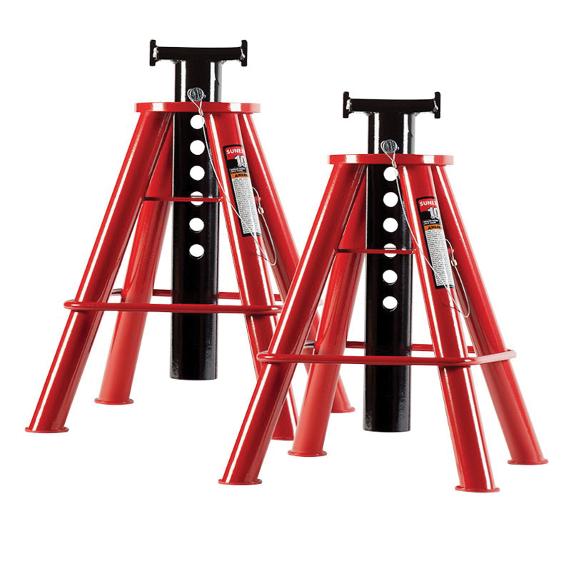 Sunex 1310 Medium Height Pin Type Pair Jack Stands, 10 ton Load, 18.9 in H Min, 29.9 in H Max, Steel, Red