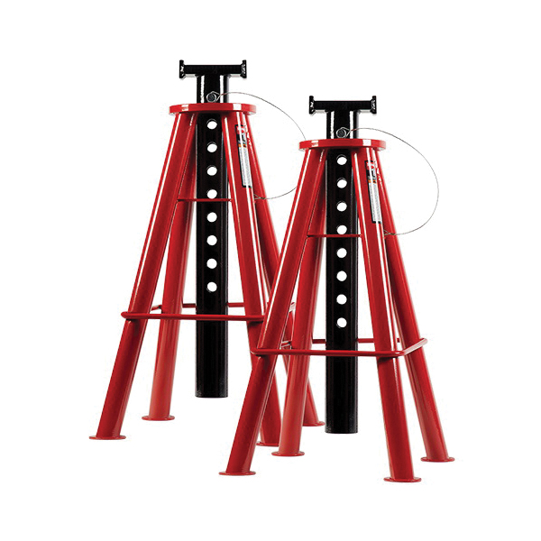 Sunex 1410 High Height Pin Type Pair Jack Stands, 10 ton Load, 28.1 in H Min, 46-1/2 in H Max, Steel, Red