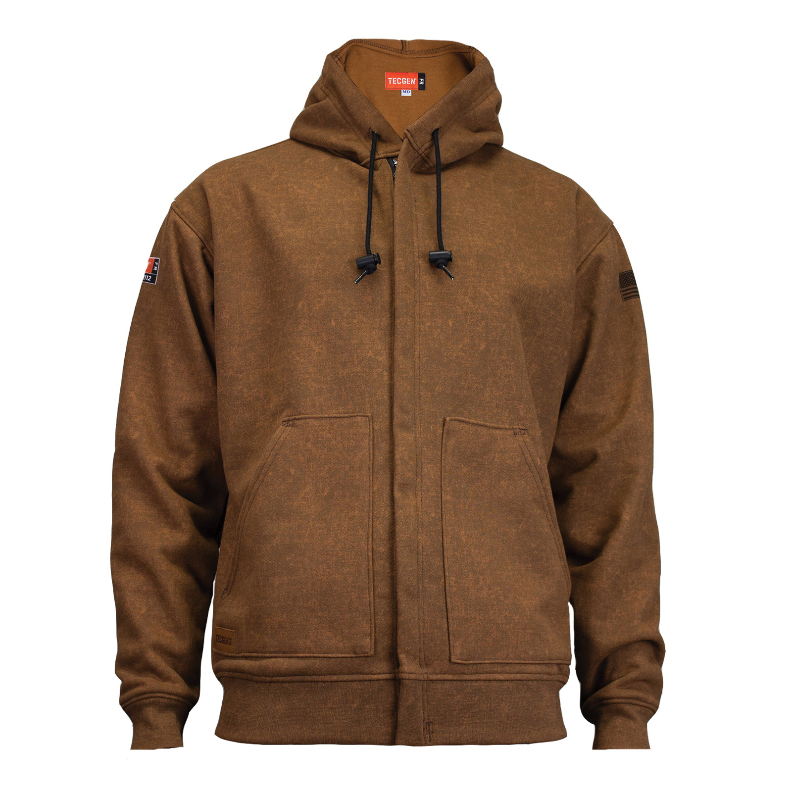 TECGEN FR C21IB122X Heavyweight Hooded Sweatshirt, 2XL, Brown, Modacrylic Blend Fleece, 48 to 52 in Chest, Resists: Flame, ASTM F1506, CSA Z462-15, NFPA 70E, OSHA 1910.269, UL Listed to NFPA 2112