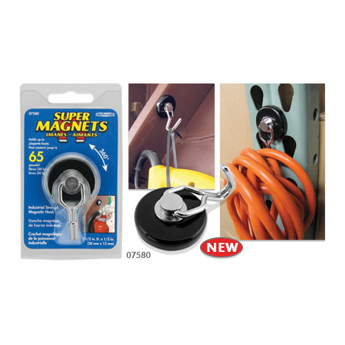 THE MAGNETIC SOURCE 07580 Rotating Magnetic Hook, 1-1/2 x 1/2 in, 65 lb Capacity, Neodymium