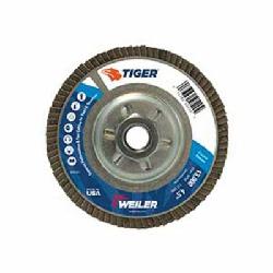 Tiger 50509 Close Premium Standard Density Coated Abrasive Flap Disc, 4-1/2 in Dia Disc, 120 Grit, Fine Grade, Zirconia Alumina Abrasive, Type 29/Angled Disc