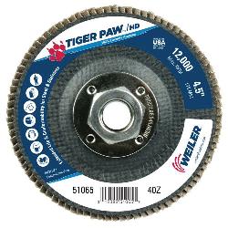 Tiger Paw 51065 Performance Super High Density Abrasive Flap Disc, 4-1/2 in Dia Disc, 40 Grit, Coarse Grade, Zirconia Alumina Abrasive, Type 29/Angled Disc